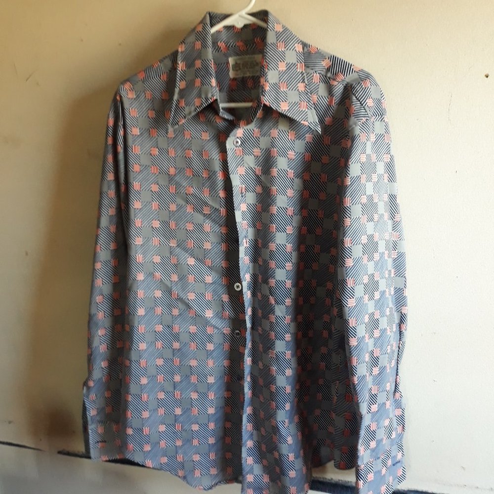 Crazy vintage 1970's patterned polyester shirt.